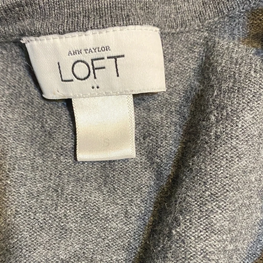 LOFT Charcoal Ruffle-Trim Open Cardigan - Picture 3 of 5